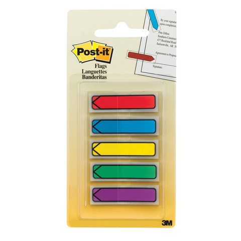 Клейкие закладки Post-it пластиковые 5 цветов по 20 листов в форме стрелки 11.9x43.2 мм в диспенсере