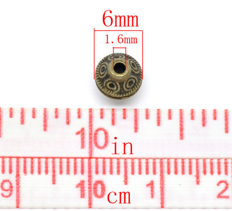 Бусина металлическая - биконус "Кружочки" 7х6 мм (цвет - античная бронза), 10 штук (B14499B)