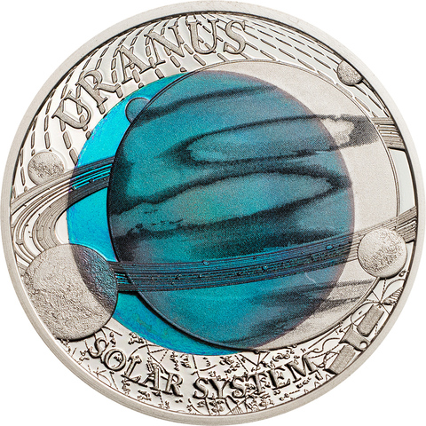 Палау 2018, 2 доллара, серебро, ниобий. Солнечная система. Уран