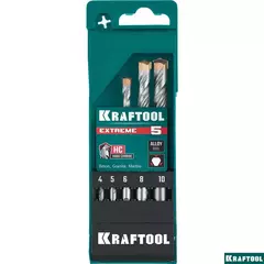 KRAFTOOL Extreme, 5 шт: 4-5-6-8-10 мм, трехгранный хвостовик, набор сверл по бетону (29166-H5)