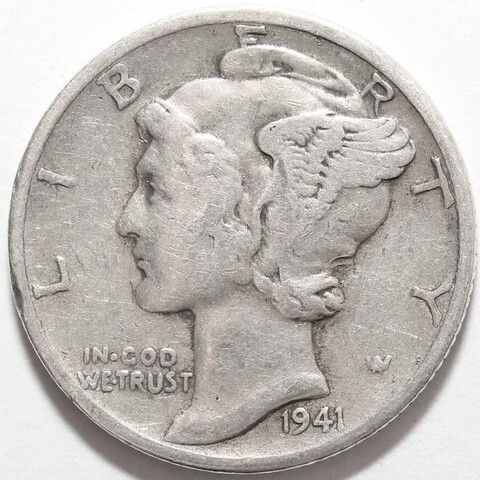 1 дайм (10 центов) 1941. США VF- (Меркурий) Серебро