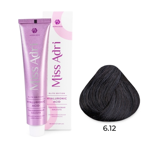 Крем-краска для волос Miss Adri Elite Edition, оттенок 6.12 Темный блонд пепельный перламутровый, ADRICOCO, 100 мл
