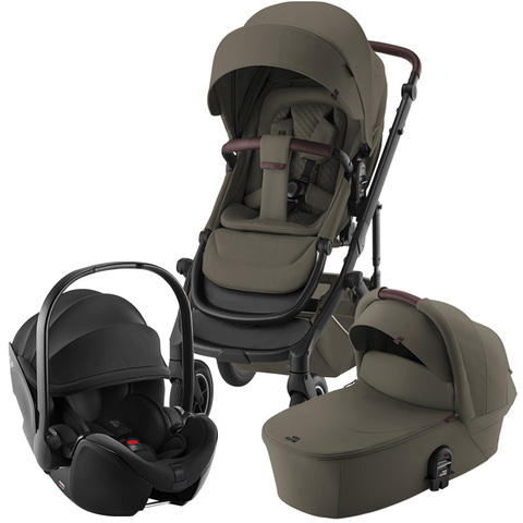 Комплект 3в1 коляска SMILE 5Z LUX|Urban Olive + BABY-SAFE PRO Space Black