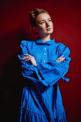 Таисия. Платье льняное миди с пышным рукавом PL-422575