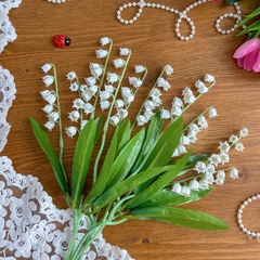 Ландыши искусственные из мягкого пластика, реалистичные, 35 см, набор 5 веток
