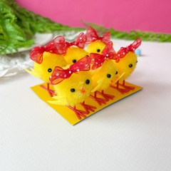 №2 Цыплята пасхальные, декоративные, пушистые, 4,5 см, с бантиками в горошек, набор 6 шт.