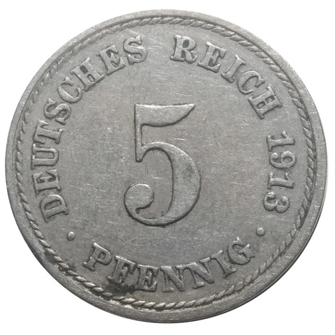 5 пфеннигов. Германия. 1913 год. XF