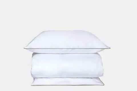 Постельное белье 1.5 спальное Mollen белое с песочно-бежевым кантом