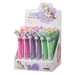 Ручка шариковая, Basir, синие чернила, серия "Единорог", с резиновой фигуркой и фонариком, 36 шт