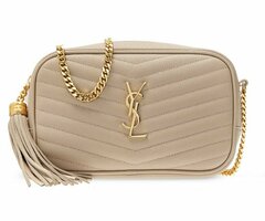 Мини-сумка Saint Laurent Lou из стеганой кожи Grain De Poudre с тиснением бежевый