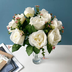 Роза искусственная, белые, 5 голов, букет 35 см, набор 2 букета.
