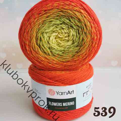 YARNART FLOWERS MERINO 539, Бежевый/салатовый/красный