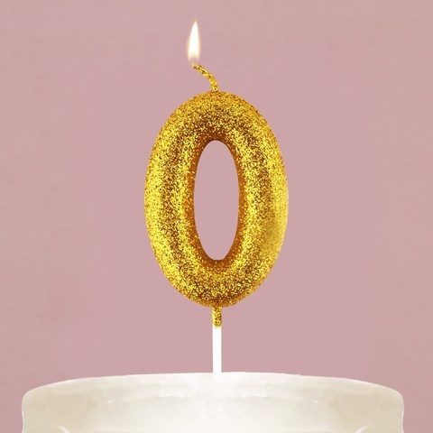 Свеча-цифра в торт блестящая «0»,золото, 4 х 10 см