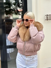 Пуховик - бомбер с натуральным мехом песца под «куницу»