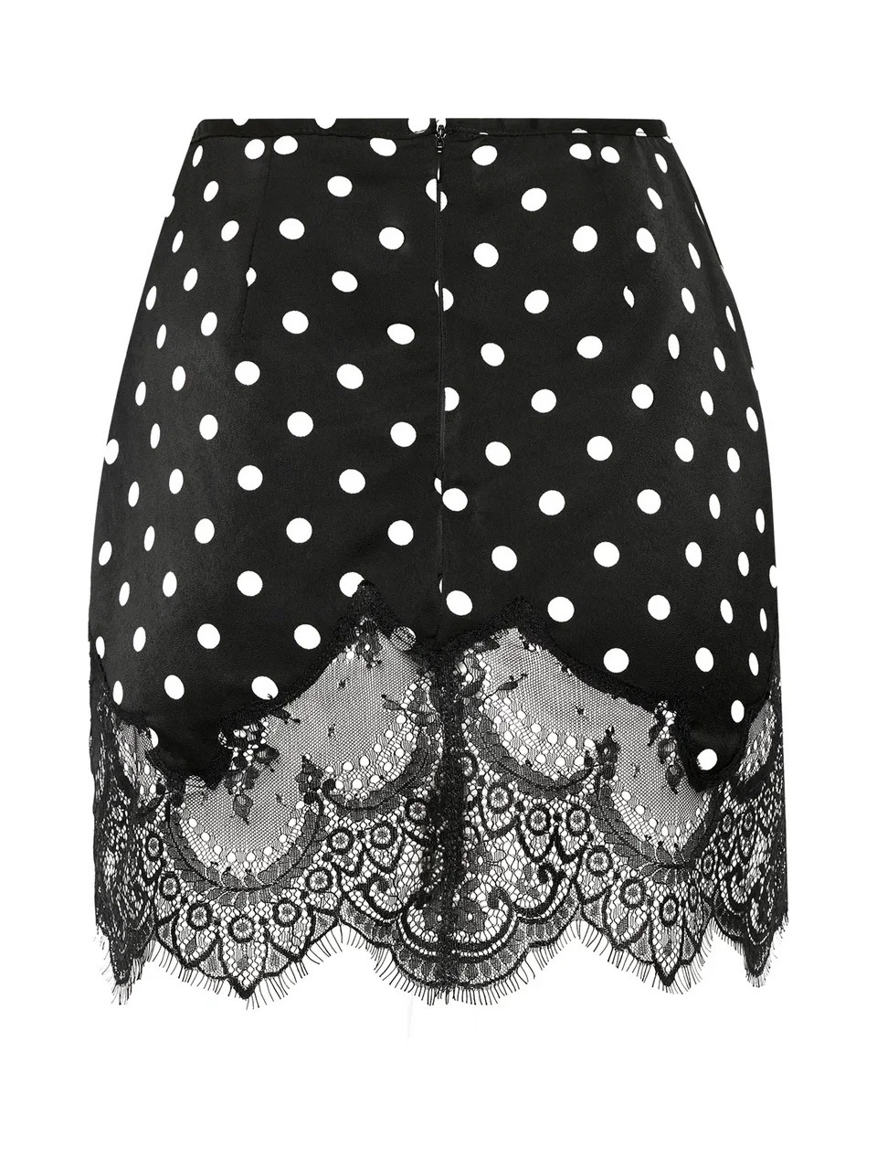 Шелковая мини юбка с кружевом в горох, Черная