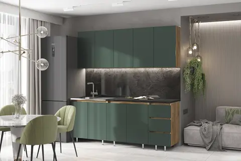 Кухня Челси 2,0м (Дуб Крафт, Изумрудный (Кастилло темный))