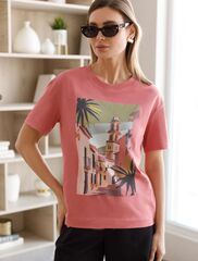 Футболка из фактурного полотна с авторским принтом  D49.071 (118028)