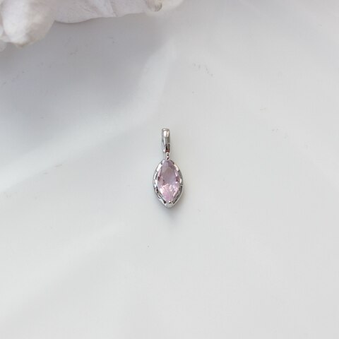 Подвеска Маркиз со светло-розовым фианитом, 14*5 мм, родий, П406