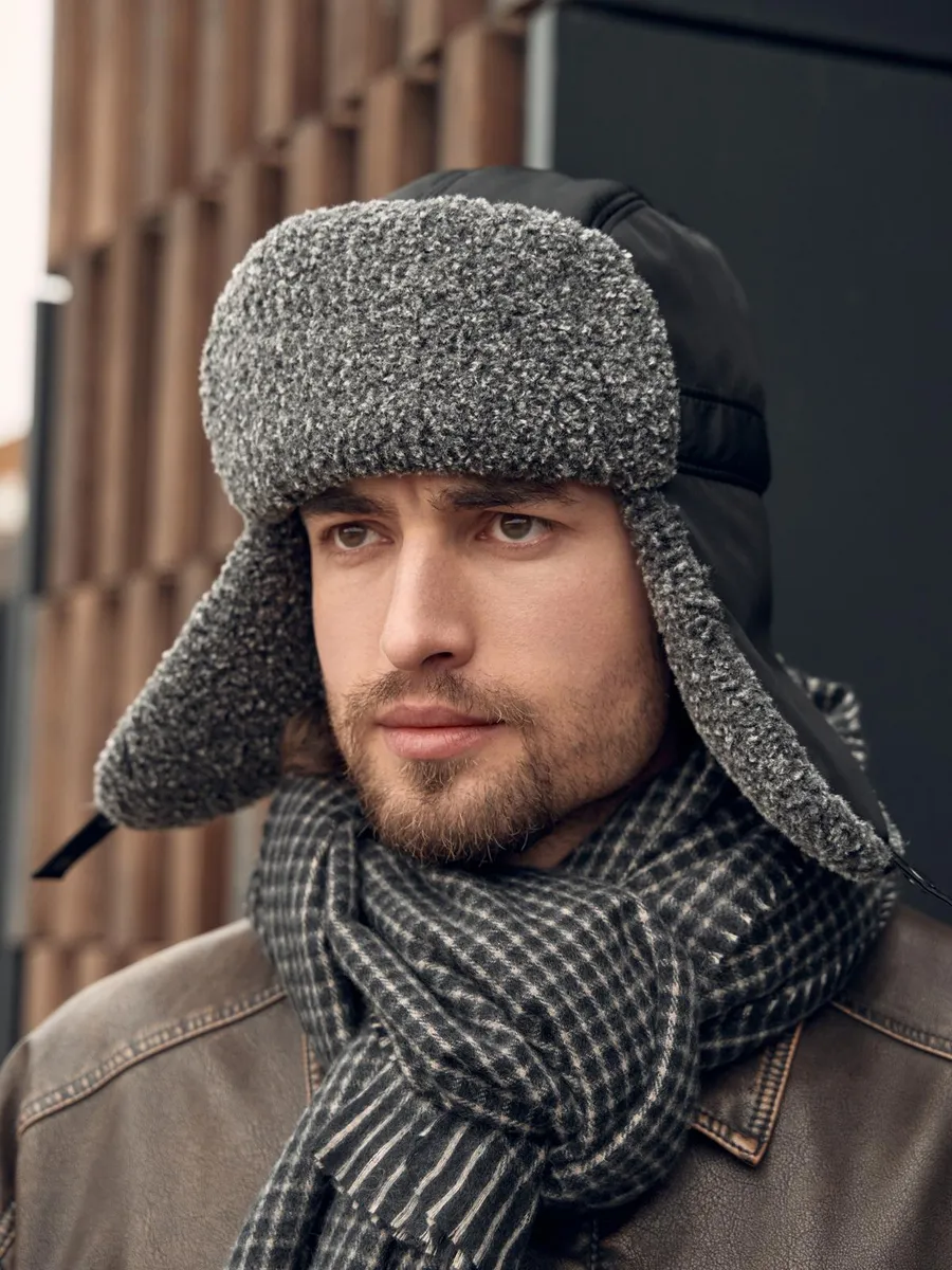 Шапка ушанка меховая теплая с флисом