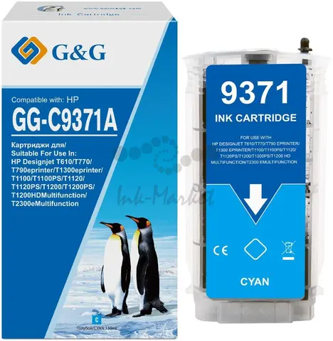 Картридж GG 72 GG-C9371A для HP DJ T610/T620, T770, T1100, T1120, T1200/T2300, T1300/T790, голубой (130мл)