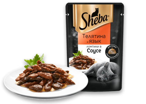 Sheba пауч для взрослых кошек (телятина/язык) 75 г