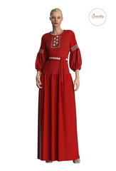 Майя. Платье льняное этно с пышным рукавом PL-42-2351