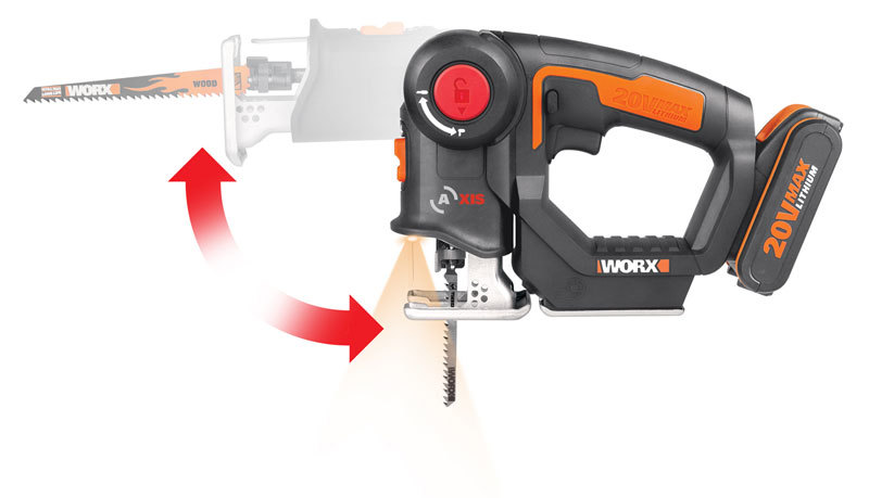 Аккумуляторный лобзик-сабельная пила WORX Axis WX550.1, 20В, 2Ач x2, кейс