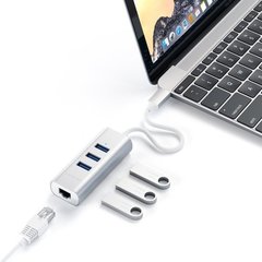 USB-хаб  Satechi USB-C 2-in-1 USB 3.0 Aluminum 3x USB и Ethernet, серебристый