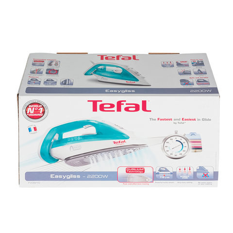 Утюг TEFAL Easygliss FV3910, 2200 Вт, металлокерамическое покрытие, самоочистка, антикапля, голубой