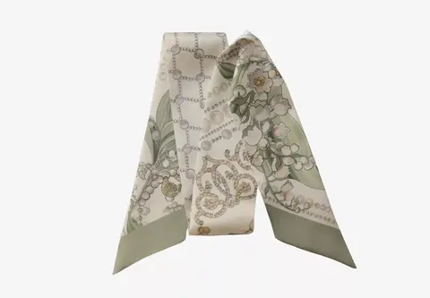 Шелковый твилли шарф Mollen Ландыши жемчужно-белый