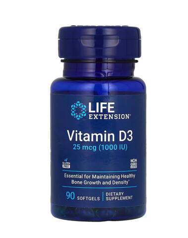 Life Extension Витамин D3, 25 мкг (1000 МЕ), 90 мягких таблеток