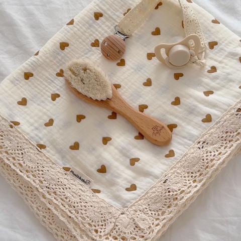 Пеленка муслин с кружевом "Сердечки"