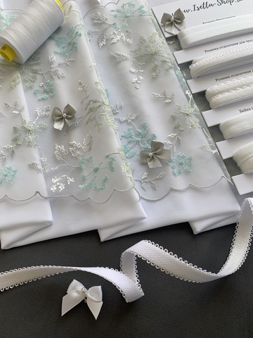 Вышивка на сетке светло-серый/ментол 20 см