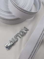 Репсовая лента белая с серебристыми полосками