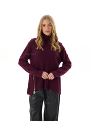 Бордовый шерстяной свитер с молнией снизу