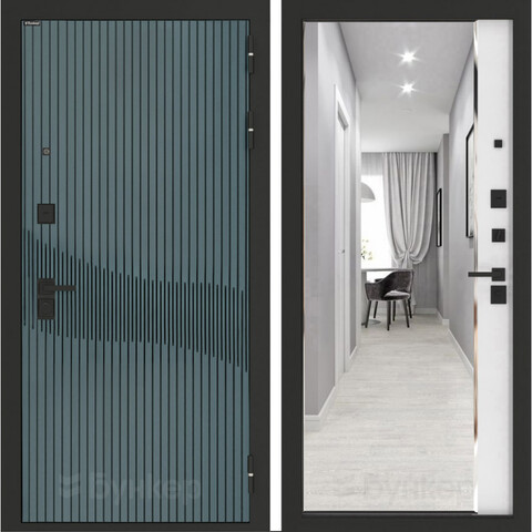 Входная металлическая дверь с зеркалом Бункер B-13 Веллюто верде / зеркало Панорама ФЛЗ - 618 Белый софт