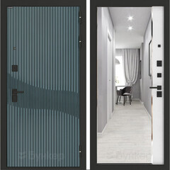 Входная металлическая дверь с зеркалом Бункер B-13 Веллюто верде / зеркало Панорама ФЛЗ - 618 Белый софт