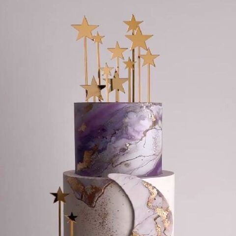 Набор украшений для торта (топперы) «Звездочки мини на палочке» 12шт, золото