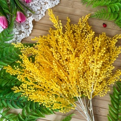 Букет весенний, мимоза, искусственная зелень, цвет Желтый, слегка пушистый, 40 см, набор 2 букета