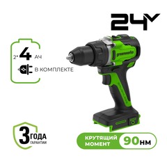 Дрель-шуруповерт акк. Greenworks GD24DD90, 24V, б/щет, 45/90Нм, 2x4Ач, ЗУ, кор (3707507CUD)
