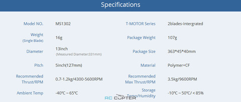 Пропеллер полимерный MS 1302 T-Motor (пара)