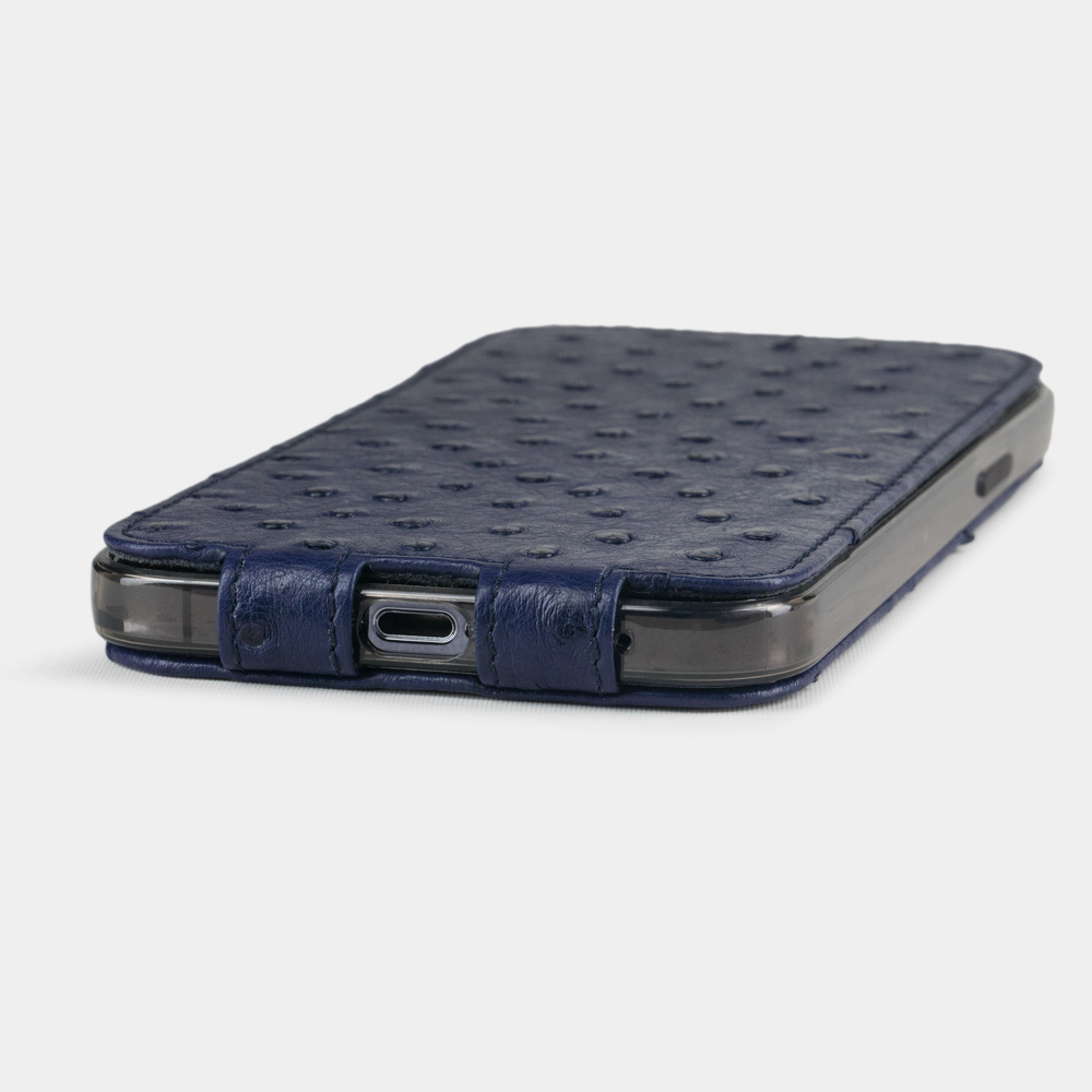 elegant ostrich leather folio case for iPhone 12 mini blue