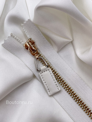 Молния Белая золото с кожаным бегунком