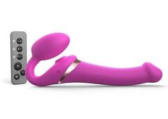 Ярко-розовый безремневой страпон Multi Orgasm Size M с клиторальной стимуляцией - 