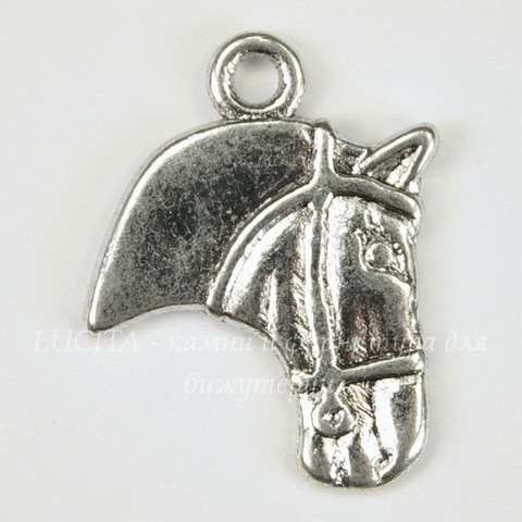 Подвеска "Голова лошади" 21х18 мм (цвет - античное серебро)