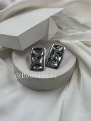 Серьги серебристые прямоугольные мятые