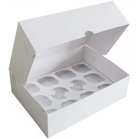 Коробка самосборная для капкейков на 12 шт., с прозрачным окном, бел/бел, 330х250х110 мм