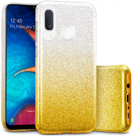 Силиконовый чехол Fortuna c блестками для Samsung Galaxy A40 (Серебристо-золотой)