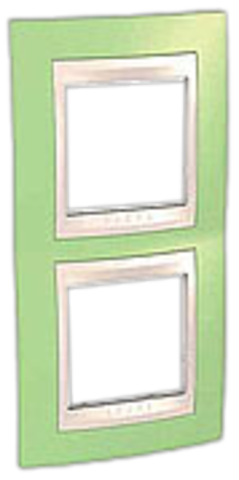 Рамка на 2 поста. Цвет вертикальная Зеленое яблоко/бежевый. Schneider electric Unica Хамелеон. MGU6.004V.563