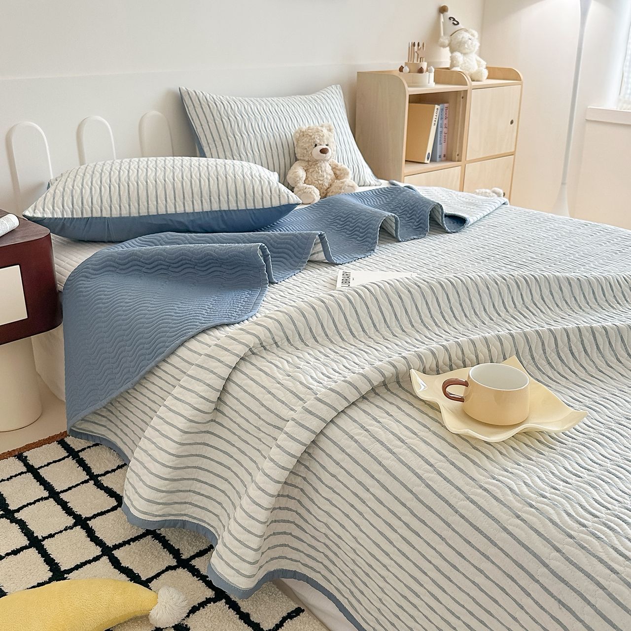 ZEPHYR HOME Покрывало 150х200 Хлопок Голубой широкие полоски